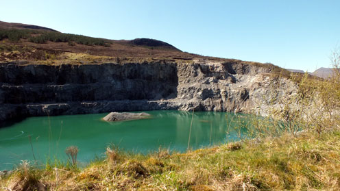 View down to a flooded quarry